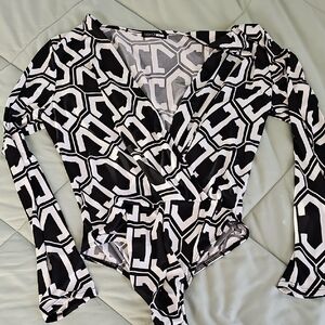 Fashion Nova Black and White Geometric Bodysuit